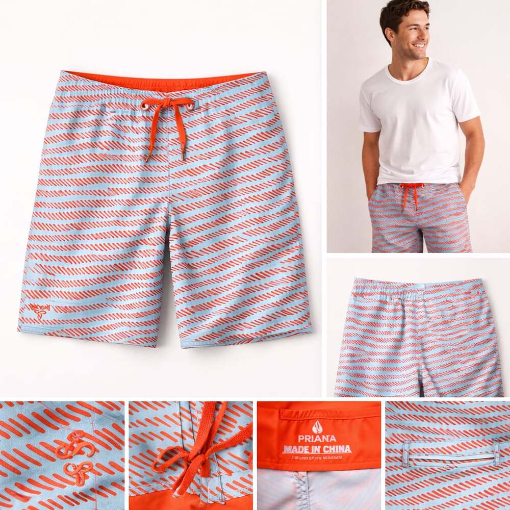 prAna High Seas Board Shorts Size 36 Blue Orange Striped‎ UPF 50+